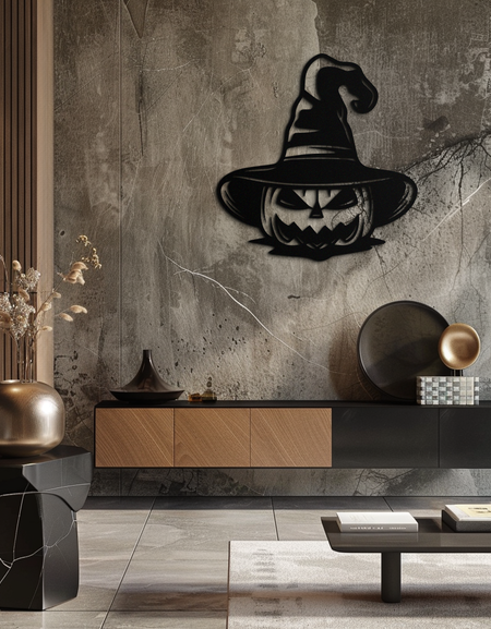 Witch Hat Pumpkin Metal Wall Art - Spooky Halloween Decor- KAF281