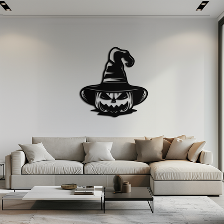 Cadı Şapkası Balkabağı Metal Duvar Sanatı - Ürkütücü Cadılar Bayramı Dekoru- KAF281