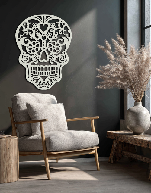 Load image into Gallery viewer, Halloween Skull Metal Wall Art - Intricate Floral Skull Decor- KAF283
