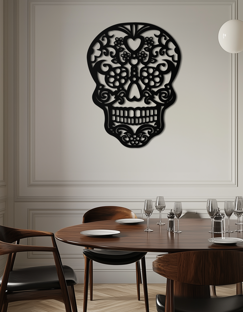 Load image into Gallery viewer, Halloween Skull Metal Wall Art - Intricate Floral Skull Decor- KAF283
