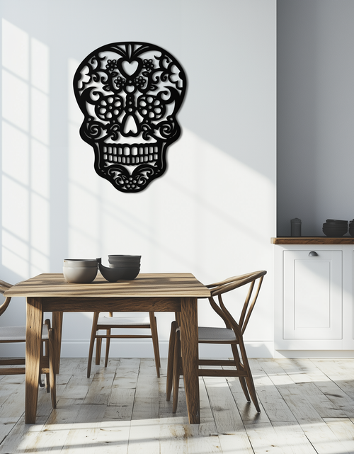 Load image into Gallery viewer, Halloween Skull Metal Wall Art - Intricate Floral Skull Decor- KAF283
