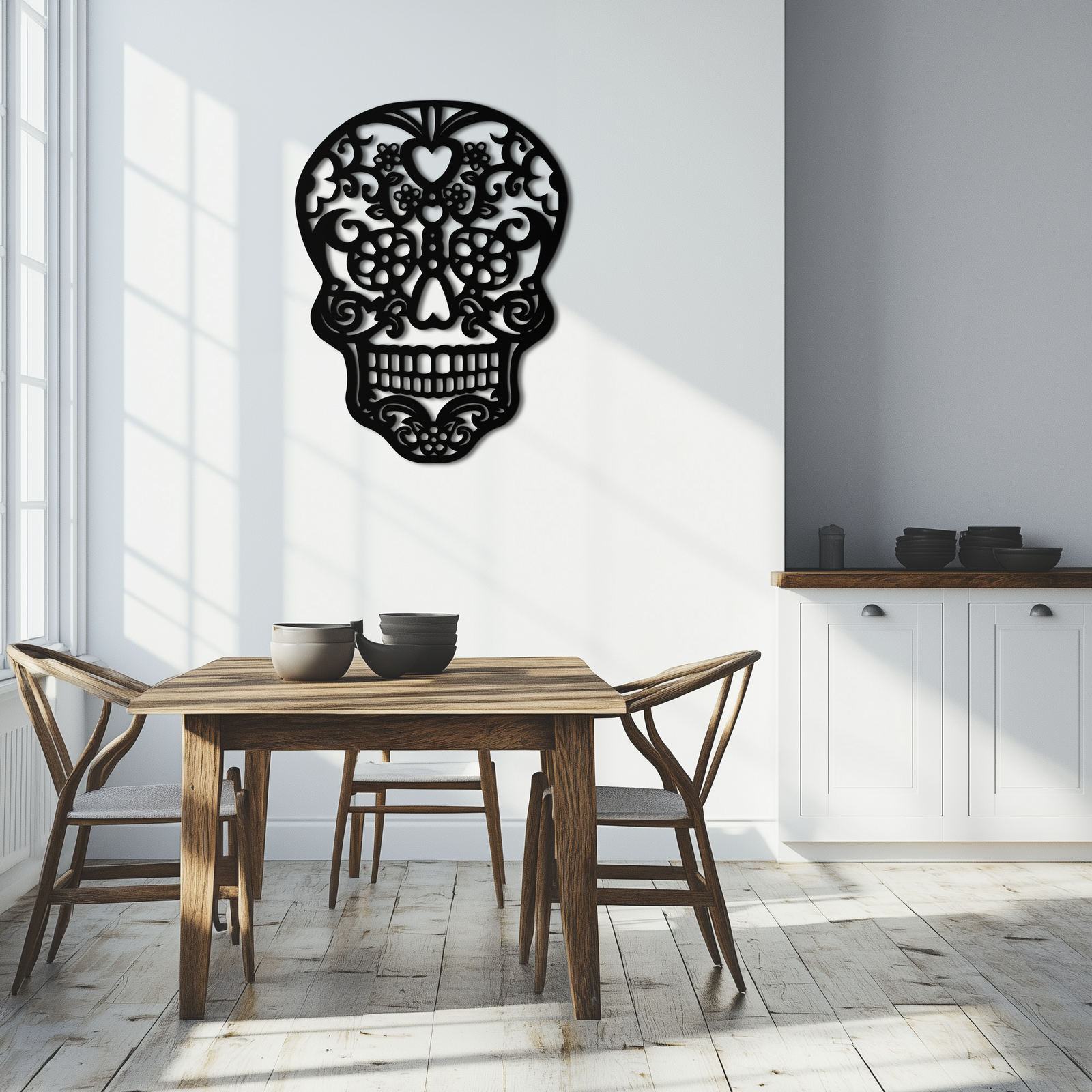 Halloween Skull Metal Wall Art - Intricate Floral Skull Decor- KAF283