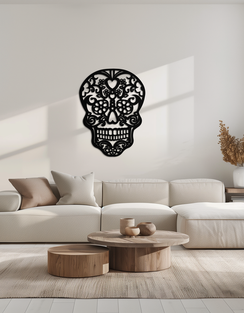 Load image into Gallery viewer, Halloween Skull Metal Wall Art - Intricate Floral Skull Decor- KAF283
