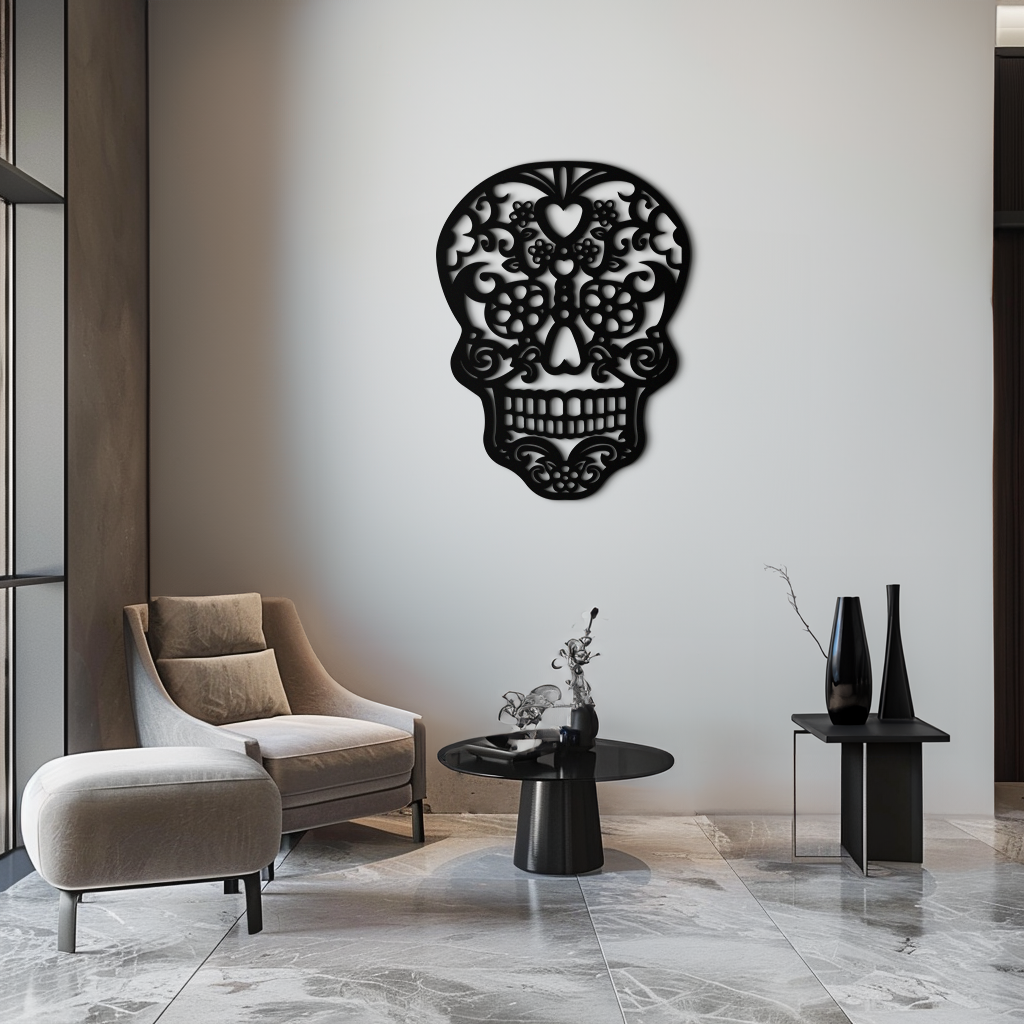 Halloween Skull Metal Wall Art - Intricate Floral Skull Decor- KAF283