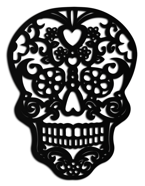 Load image into Gallery viewer, Halloween Skull Metal Wall Art - Intricate Floral Skull Decor- KAF283
