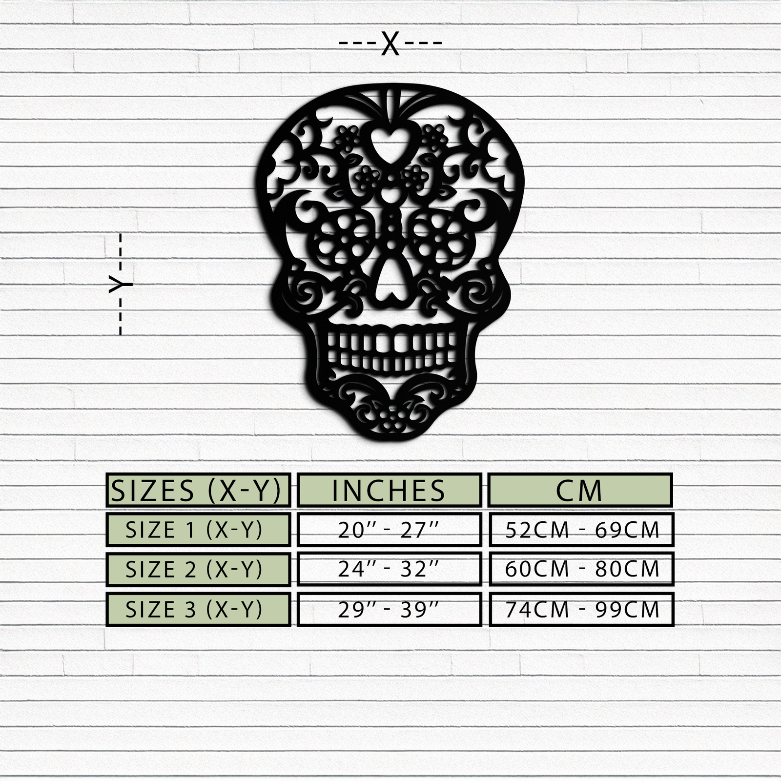 Halloween Skull Metal Wall Art - Intricate Floral Skull Decor- KAF283
