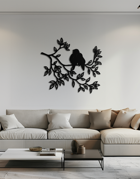 Aşk Kuşları Metal Duvar Sanatı - Romantik Siluet Dekoru- KAF284