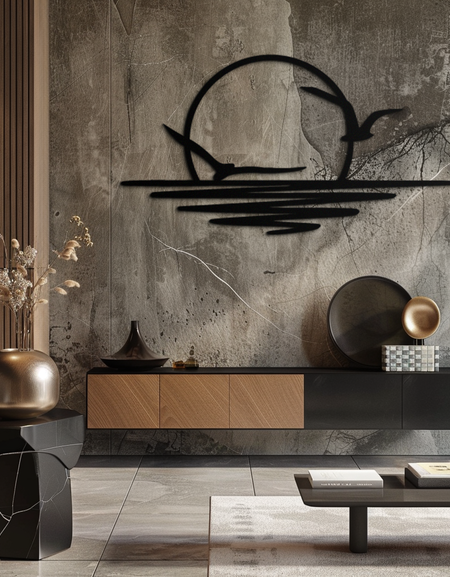 Deniz Kenarı Gün Batımı Metal Duvar Sanatı - Huzurlu Okyanus Manzarası Dekoru- KAF285