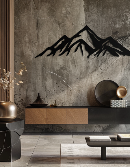 Dağ Metal Duvar Sanatı - Majestic Peak Siluet Dekoru- KAF286