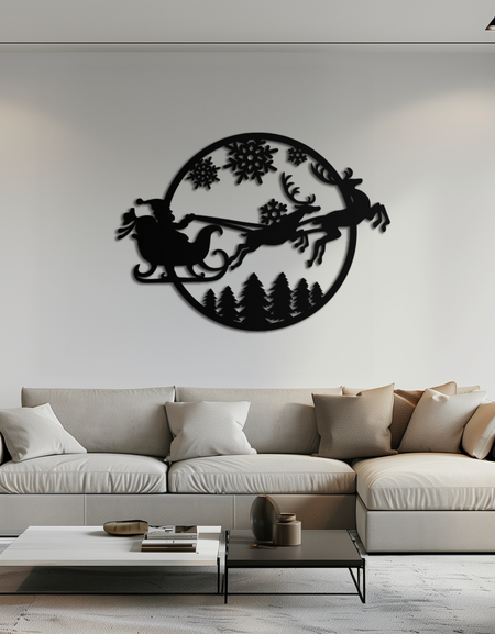 Noel Kızak Metal Duvar Sanatı - Noel Ren Geyiği ve Kar Tanesi Dekoru - KAF287