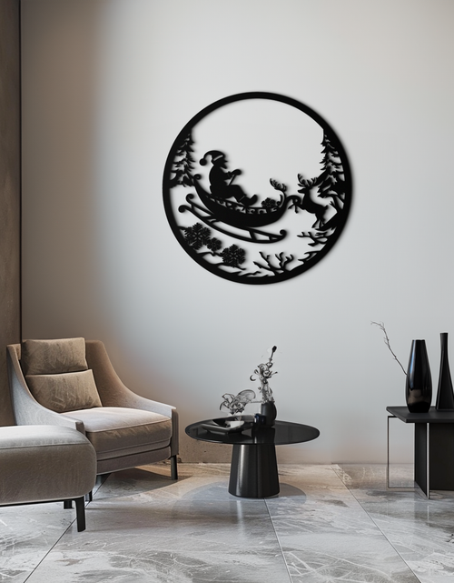 Resmi Galeri görüntüleyicisine yükleyin, Noel Baba Kızak Metal Duvar Sanatı - Noel Ren Geyiği ve Noel Baba Dekoru - KAF289
