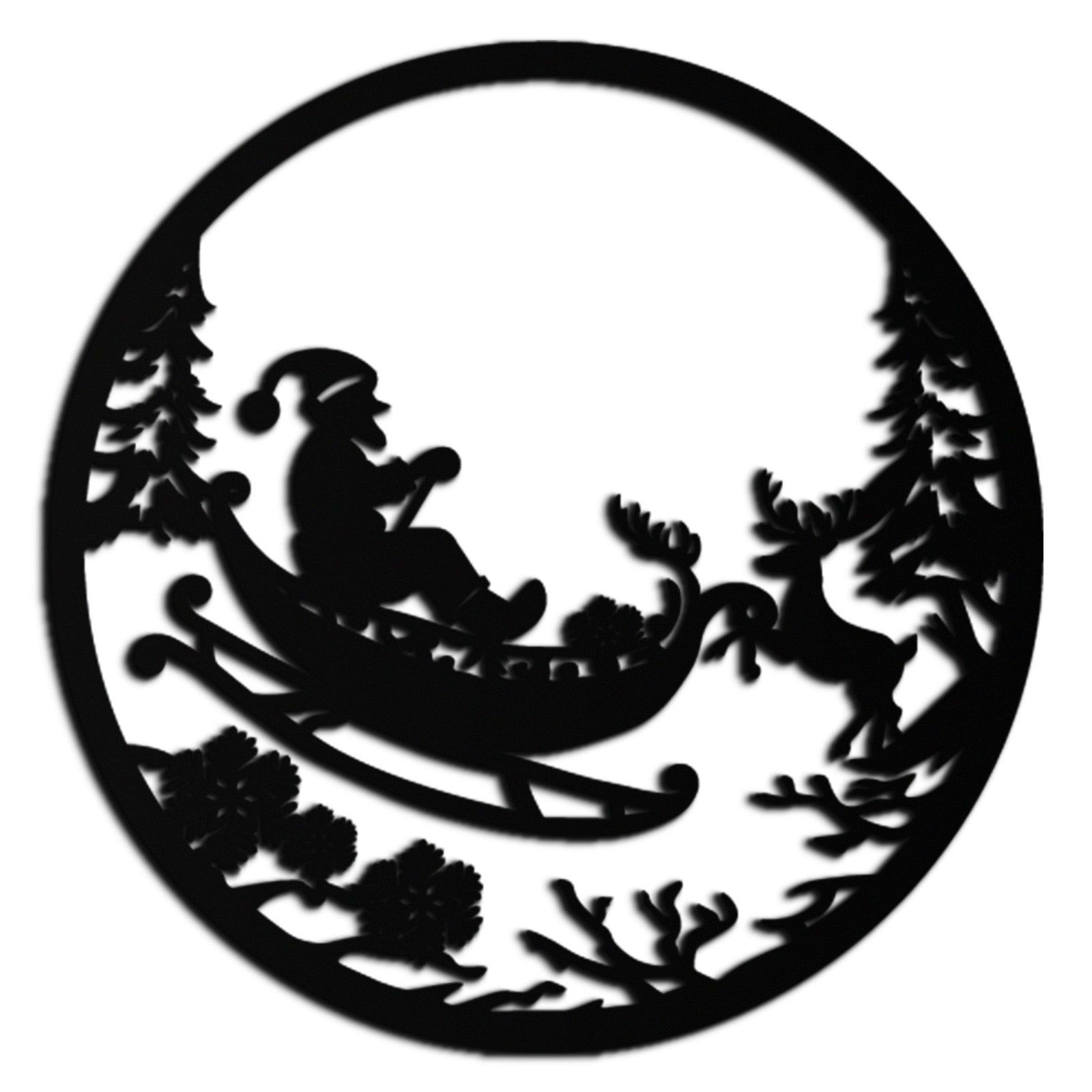 Noel Baba Kızak Metal Duvar Sanatı - Noel Ren Geyiği ve Noel Baba Dekoru - KAF289