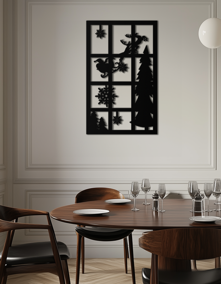 Noel Pencere Sahnesi Metal Duvar Sanatı - Şenlikli Tatil Dekoru- KAF291