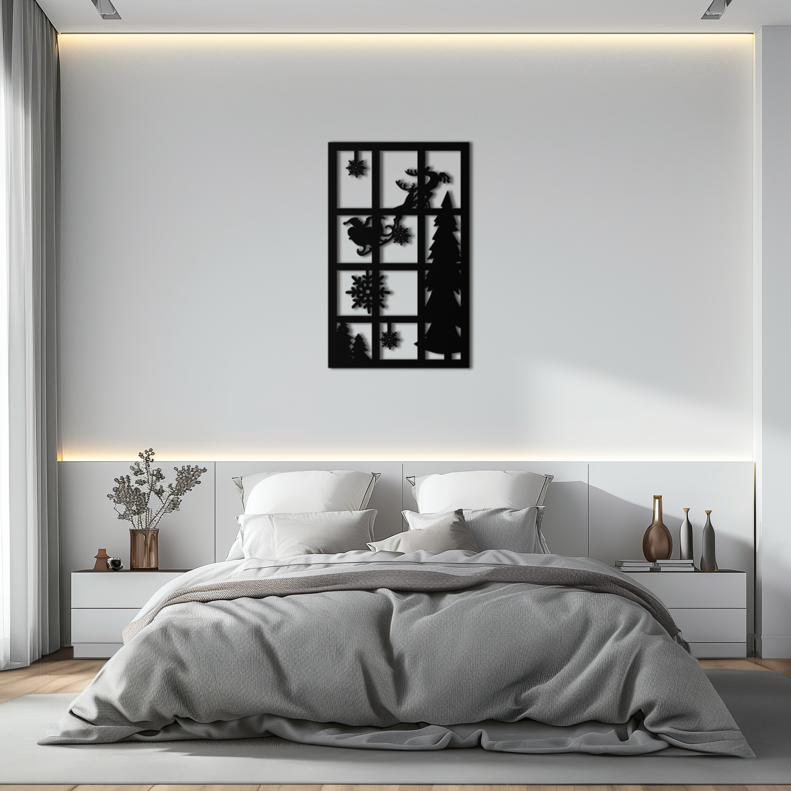 Christmas Window Scene Metal Wall Art - Festive Holiday Decor- KAF291