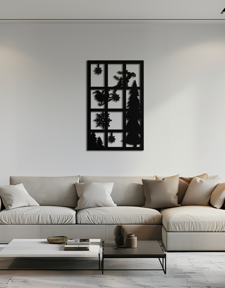 Noel Pencere Sahnesi Metal Duvar Sanatı - Şenlikli Tatil Dekoru- KAF291