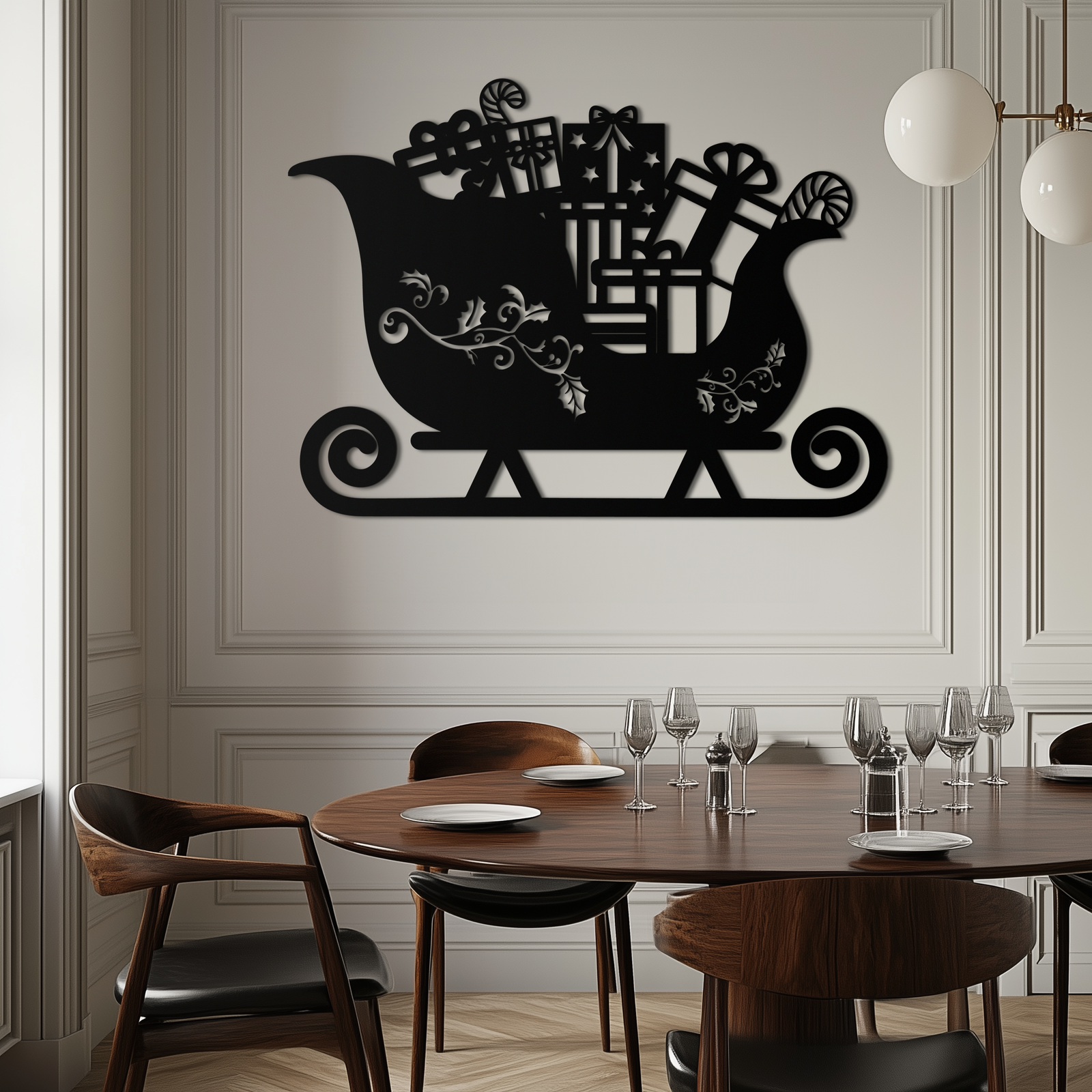 Christmas Sleigh Metal Wall Art - Festive Holiday Decor- KAF292