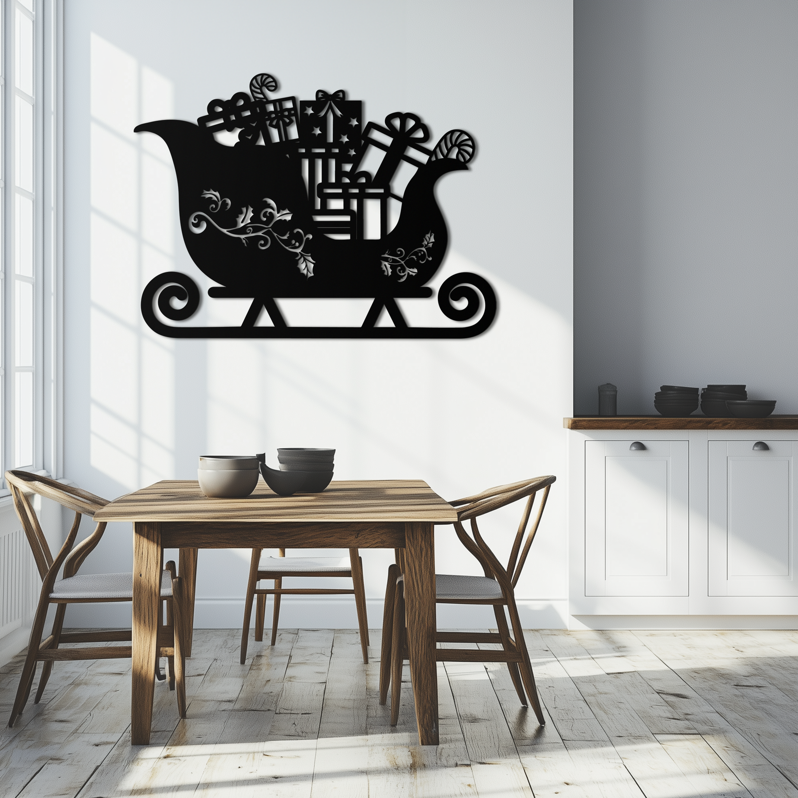 Christmas Sleigh Metal Wall Art - Festive Holiday Decor- KAF292