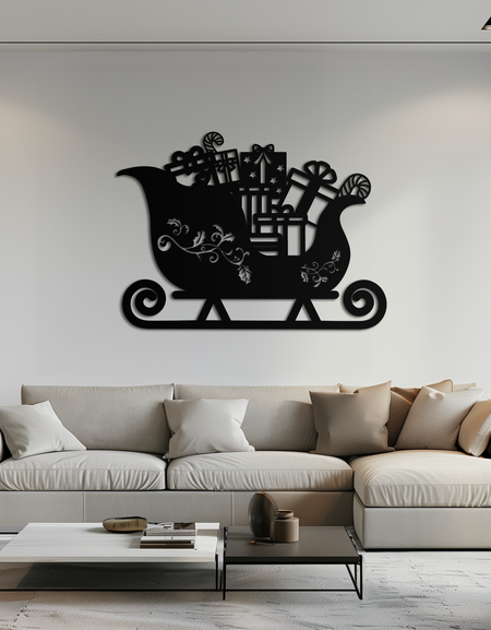 Noel Kızak Metal Duvar Sanatı - Şenlikli Tatil Dekoru- KAF292