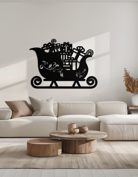 Noel Kızak Metal Duvar Sanatı - Şenlikli Tatil Dekoru- KAF292