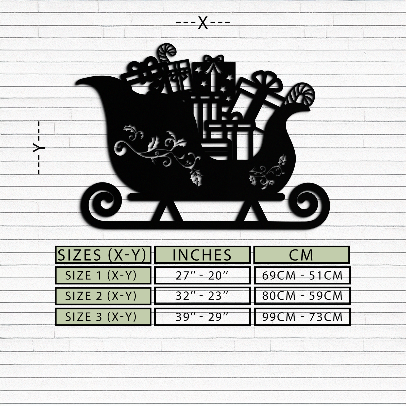 Christmas Sleigh Metal Wall Art - Festive Holiday Decor- KAF292
