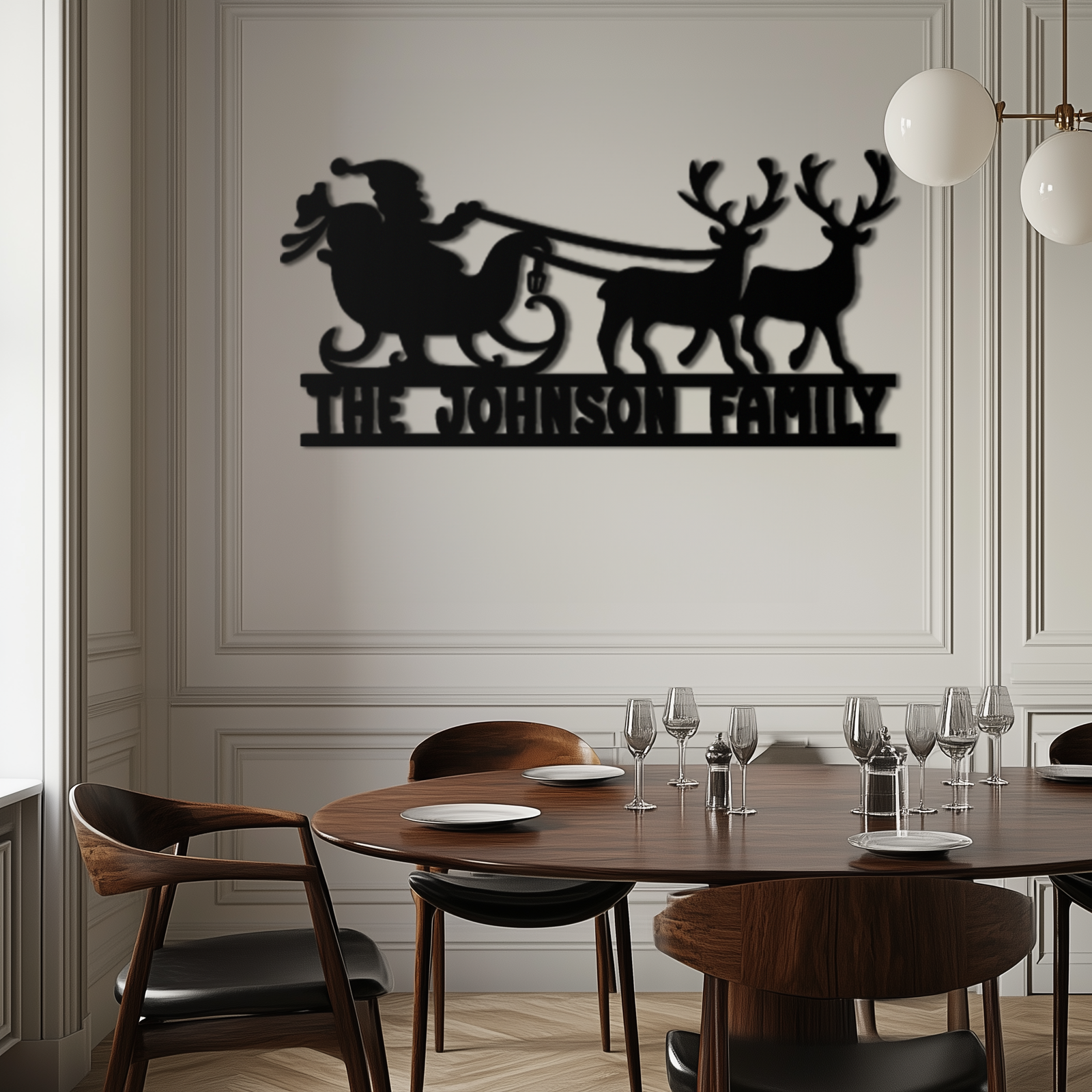 Santa Sleigh Personalized Metal Wall Art - Custom Family Christmas Decor- KAF293