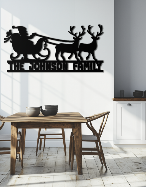 Load image into Gallery viewer, Santa Sleigh Personalized Metal Wall Art - Custom Family Christmas Decor- KAF293
