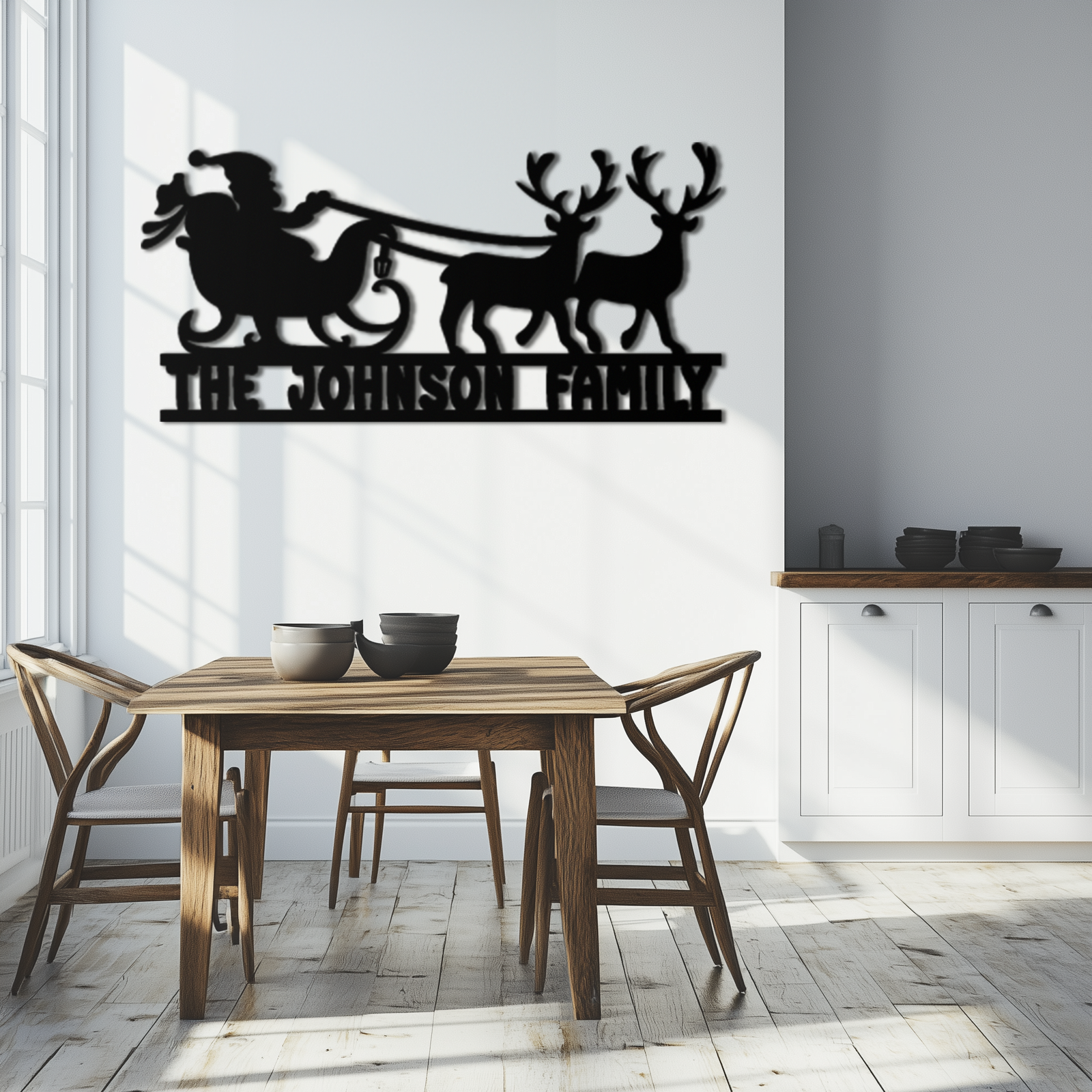 Santa Sleigh Personalized Metal Wall Art - Custom Family Christmas Decor- KAF293