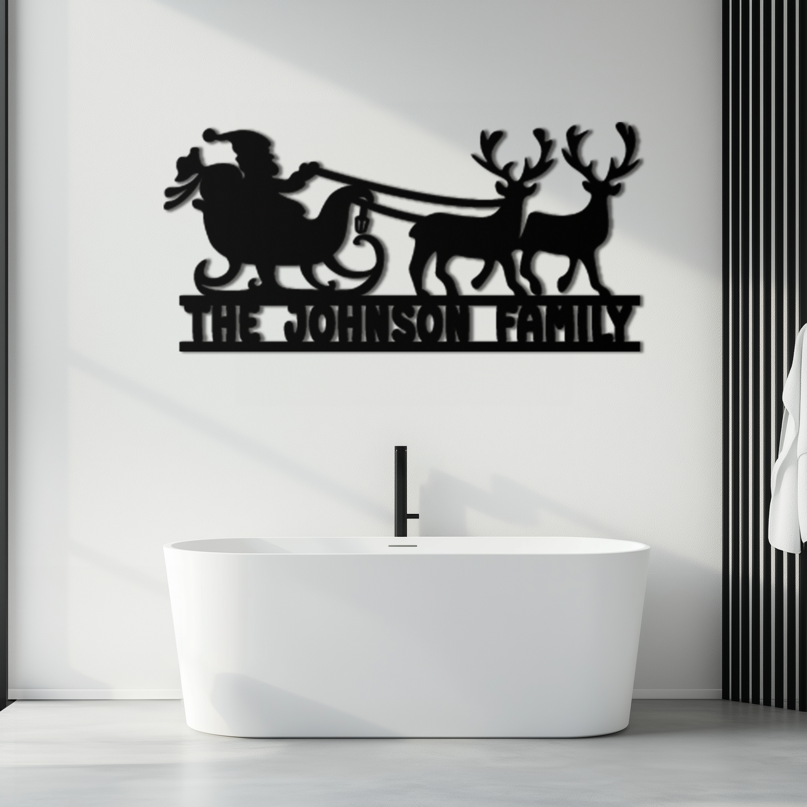 Santa Sleigh Personalized Metal Wall Art - Custom Family Christmas Decor- KAF293