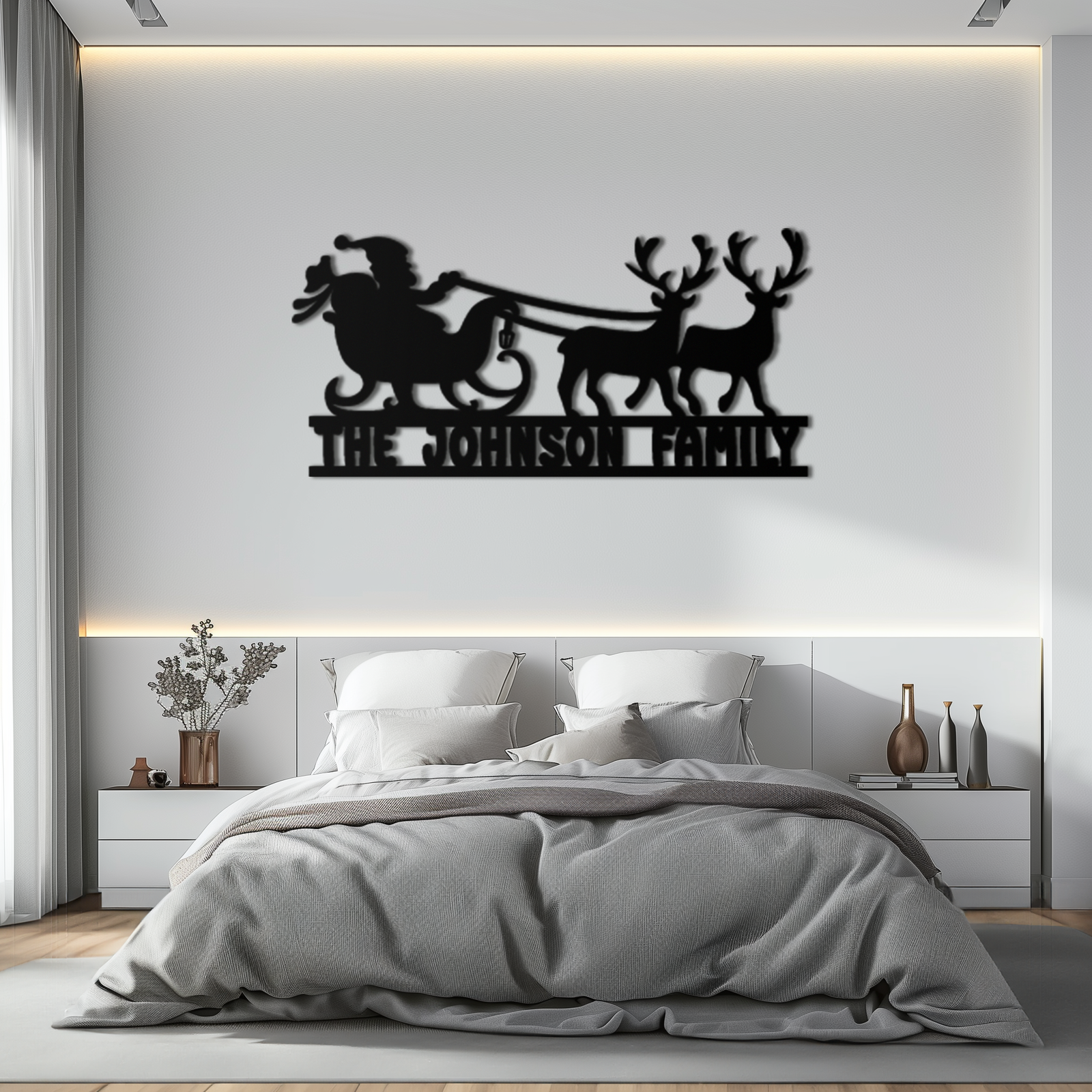 Santa Sleigh Personalized Metal Wall Art - Custom Family Christmas Decor- KAF293