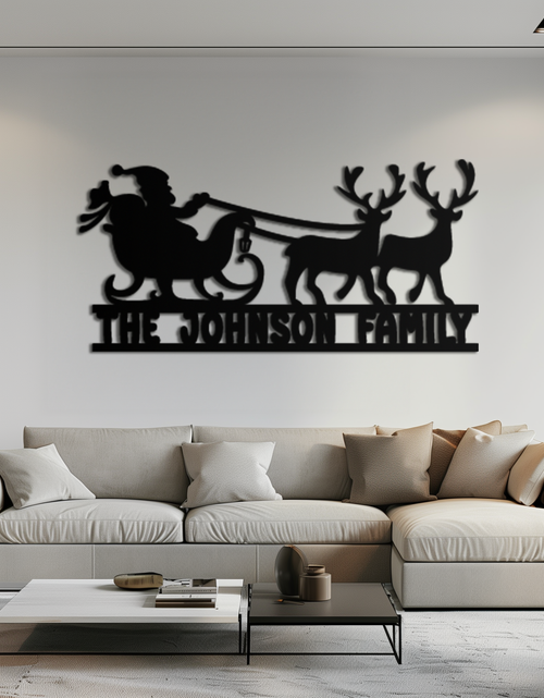 Load image into Gallery viewer, Santa Sleigh Personalized Metal Wall Art - Custom Family Christmas Decor- KAF293
