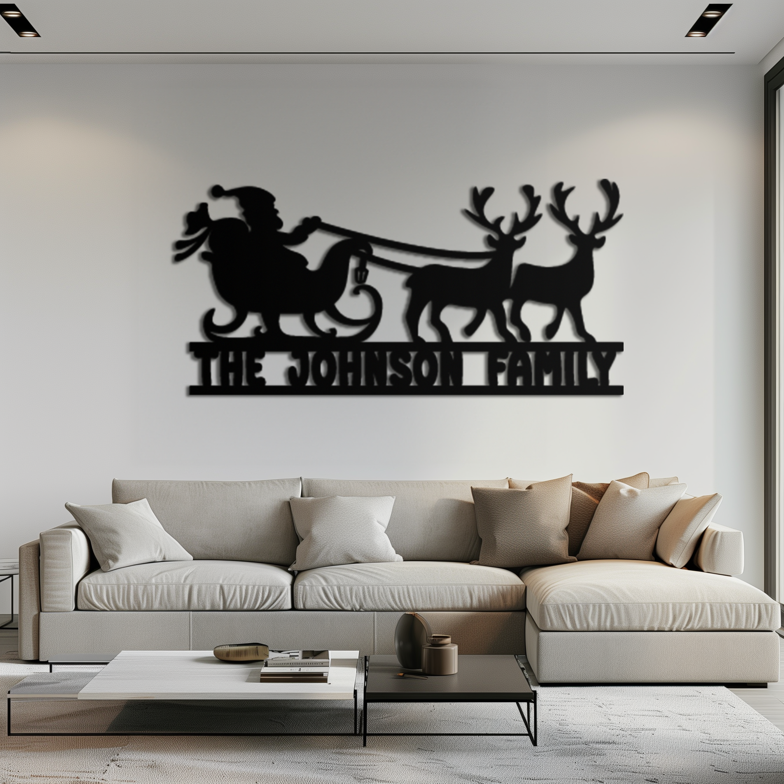Santa Sleigh Personalized Metal Wall Art - Custom Family Christmas Decor- KAF293