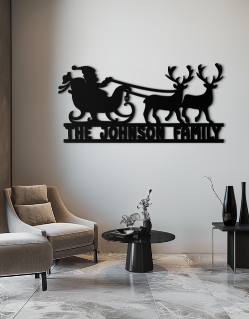 Load image into Gallery viewer, Santa Sleigh Personalized Metal Wall Art - Custom Family Christmas Decor- KAF293

