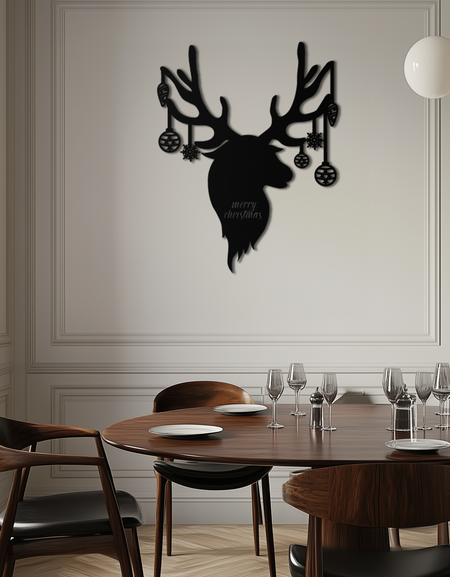 Reindeer Christmas Metal Wall Art - Festive Deer Decor with Ornaments- KAF295