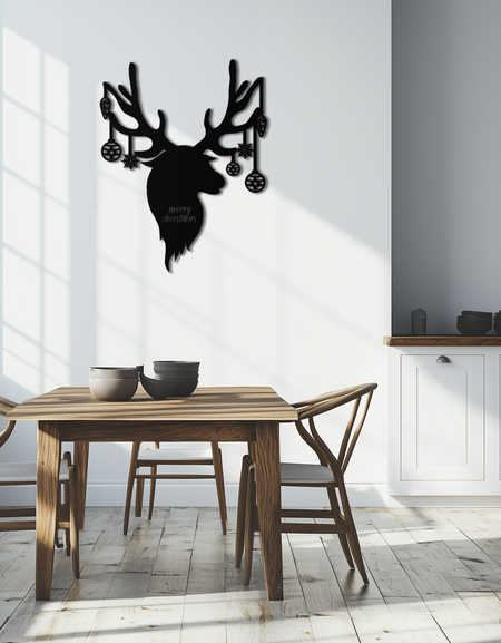 Reindeer Christmas Metal Wall Art - Festive Deer Decor with Ornaments- KAF295