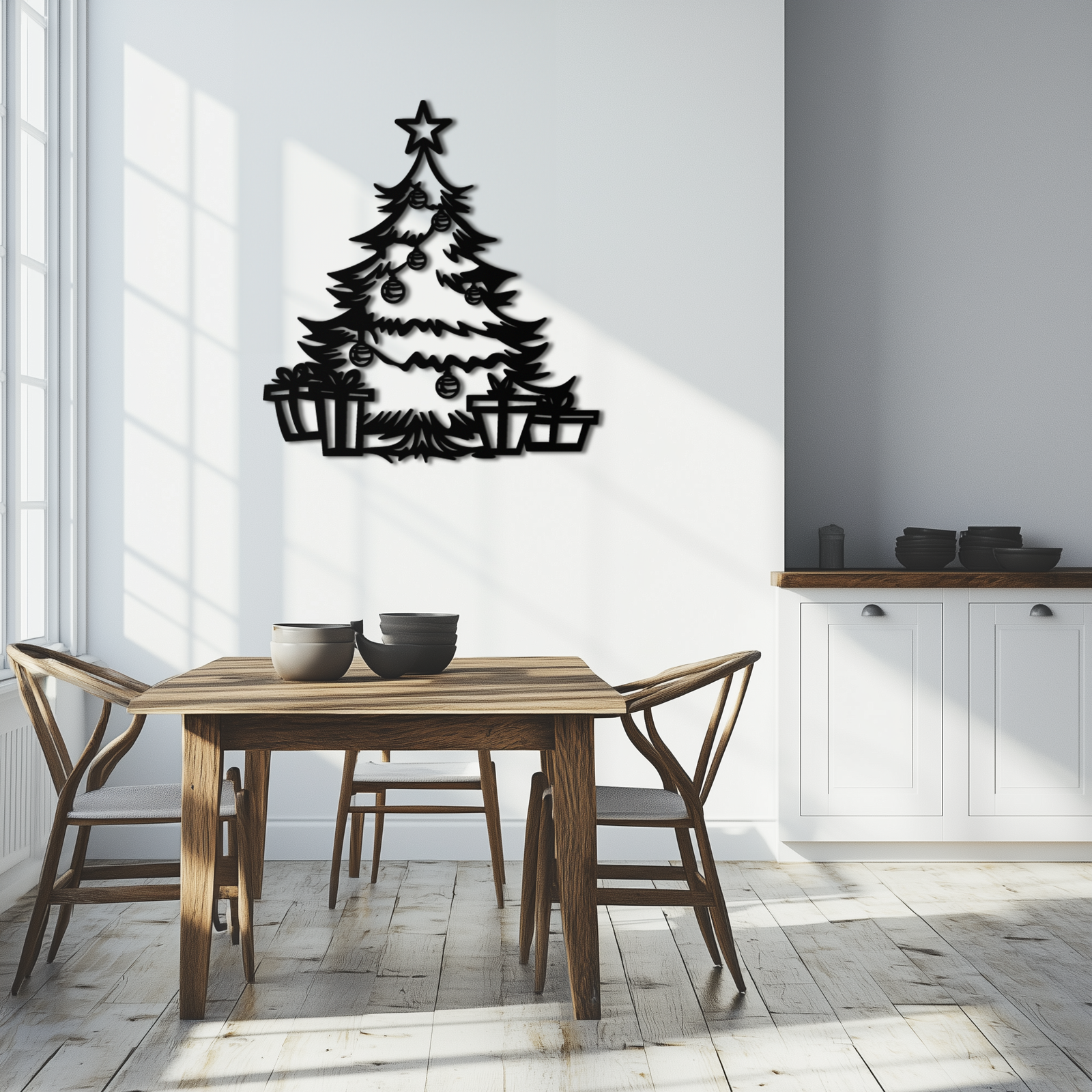 Noel Ağacı Metal Duvar Sanatı - Hediyelerle Şenlikli Tatil Dekoru - KAF298