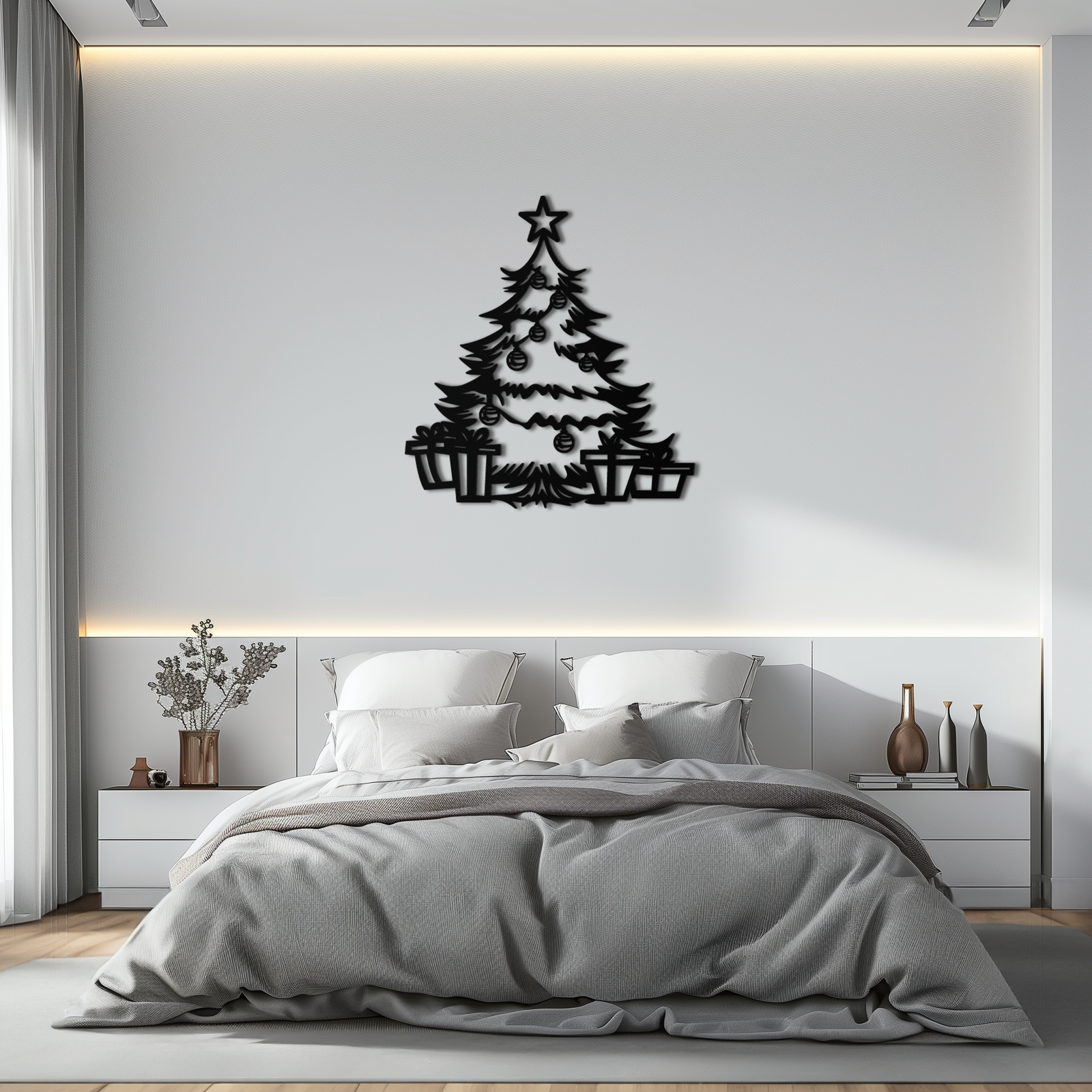 Noel Ağacı Metal Duvar Sanatı - Hediyelerle Şenlikli Tatil Dekoru - KAF298