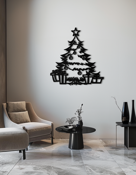 Noel Ağacı Metal Duvar Sanatı - Hediyelerle Şenlikli Tatil Dekoru - KAF298