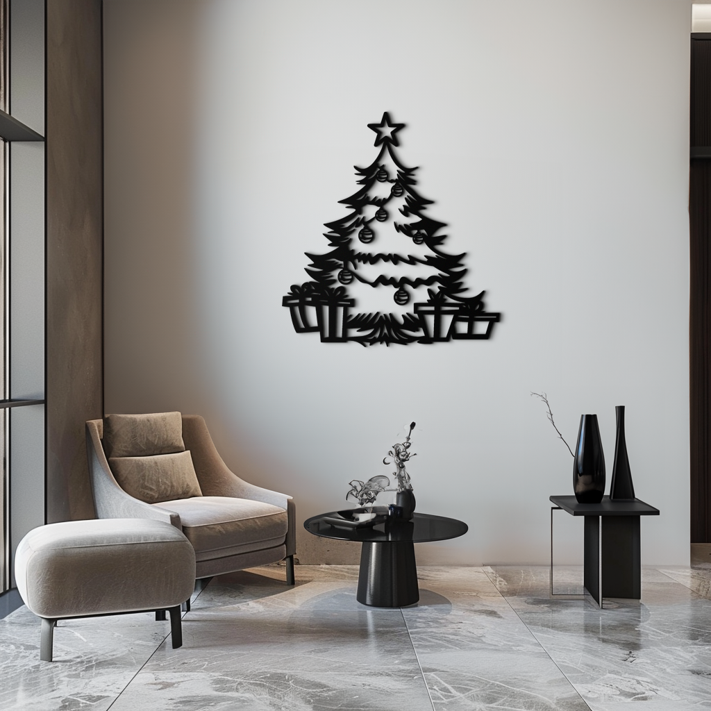 Noel Ağacı Metal Duvar Sanatı - Hediyelerle Şenlikli Tatil Dekoru - KAF298