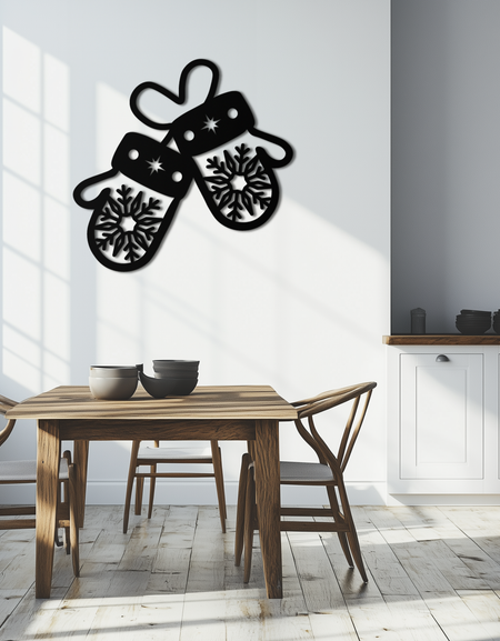 Kış Eldivenleri Metal Duvar Sanatı - Rahat Kar Tanesi Eldiven Dekoru - KAF299