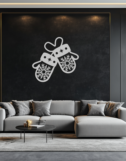 Load image into Gallery viewer, Winter Mittens Metal Wall Art - Cozy Snowflake Gloves Decor- KAF299

