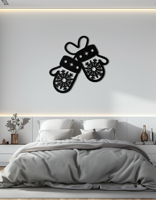 Load image into Gallery viewer, Winter Mittens Metal Wall Art - Cozy Snowflake Gloves Decor- KAF299
