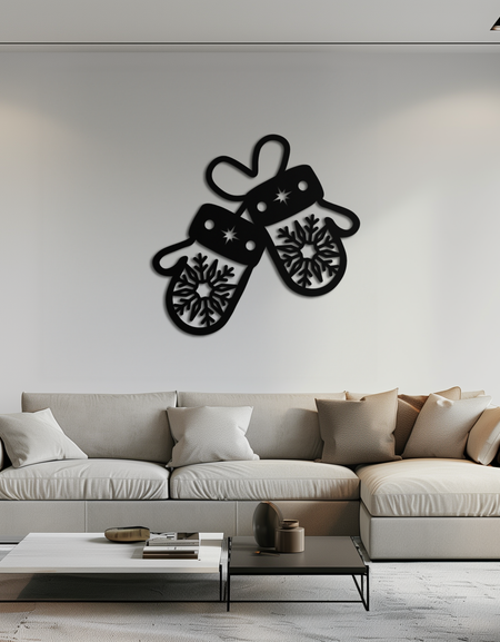 Kış Eldivenleri Metal Duvar Sanatı - Rahat Kar Tanesi Eldiven Dekoru - KAF299