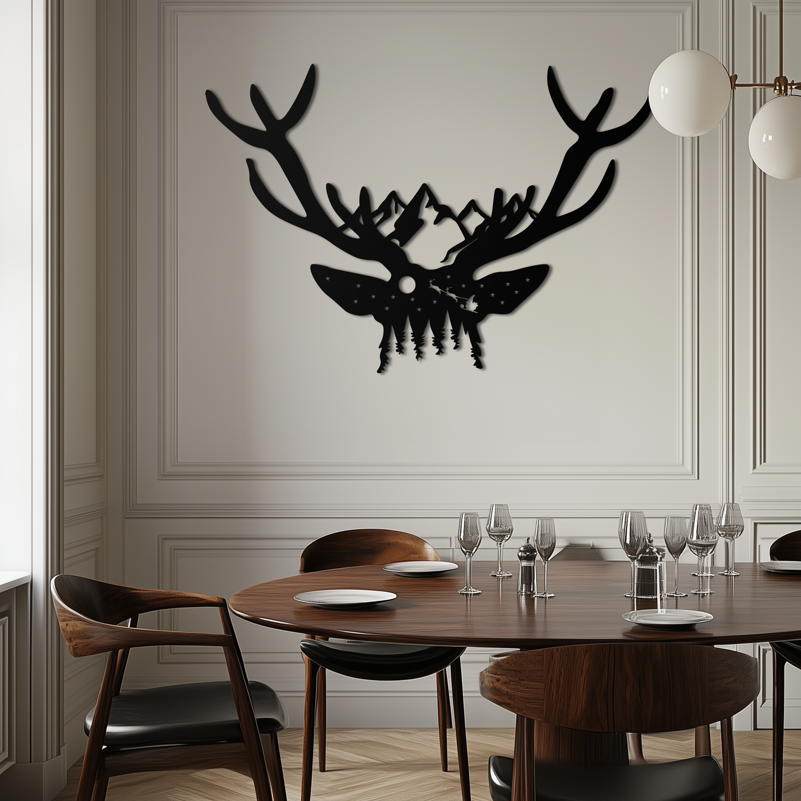 Majestic Deer Skull Metal Duvar Sanatı - Doğadan Esinlenen Boynuz Dekoru - KAF300