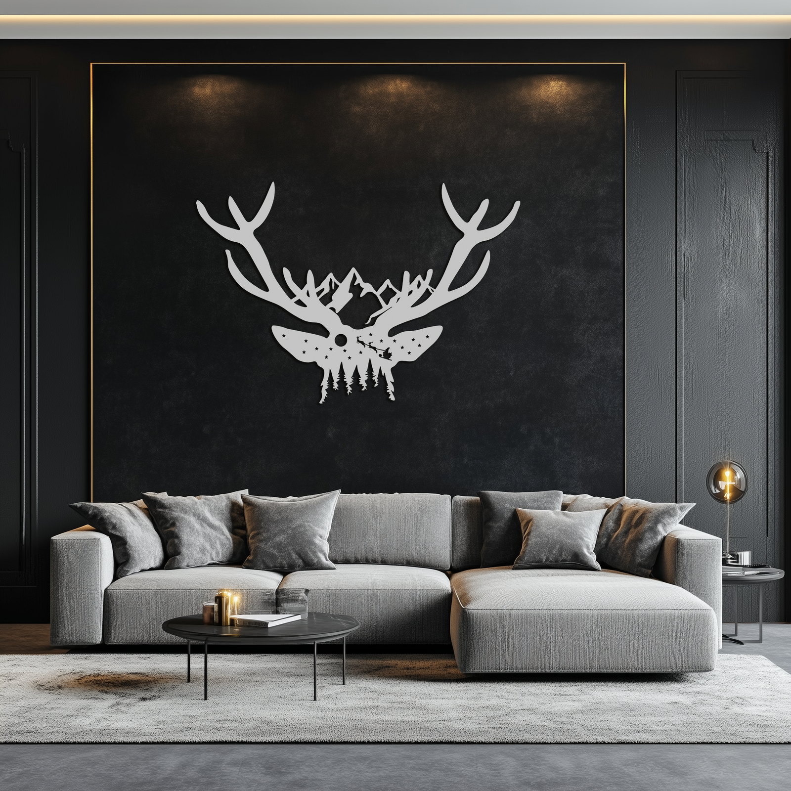 Majestic Deer Skull Metal Duvar Sanatı - Doğadan Esinlenen Boynuz Dekoru - KAF300