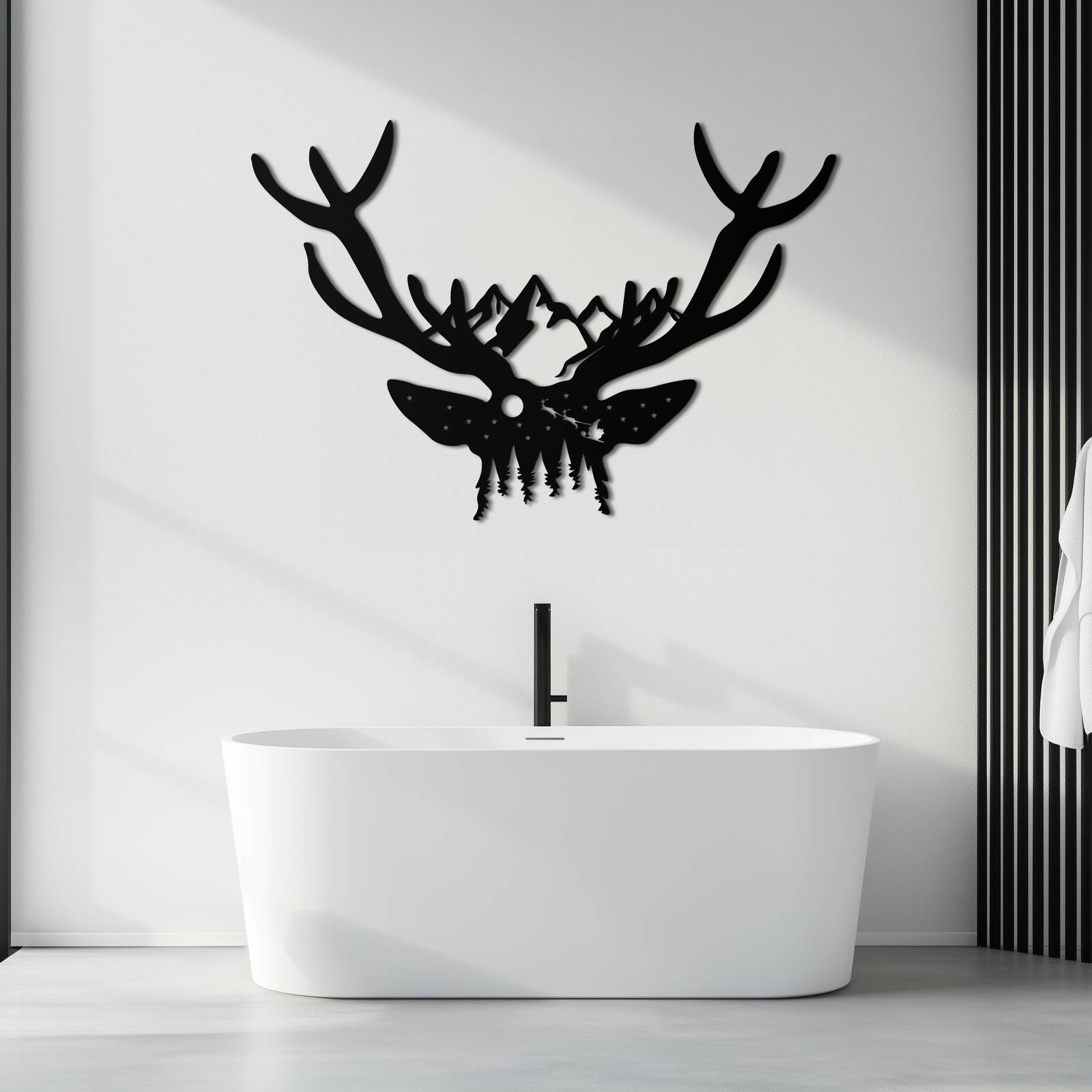 Majestic Deer Skull Metal Duvar Sanatı - Doğadan Esinlenen Boynuz Dekoru - KAF300
