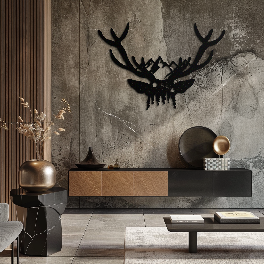 Majestic Deer Skull Metal Duvar Sanatı - Doğadan Esinlenen Boynuz Dekoru - KAF300
