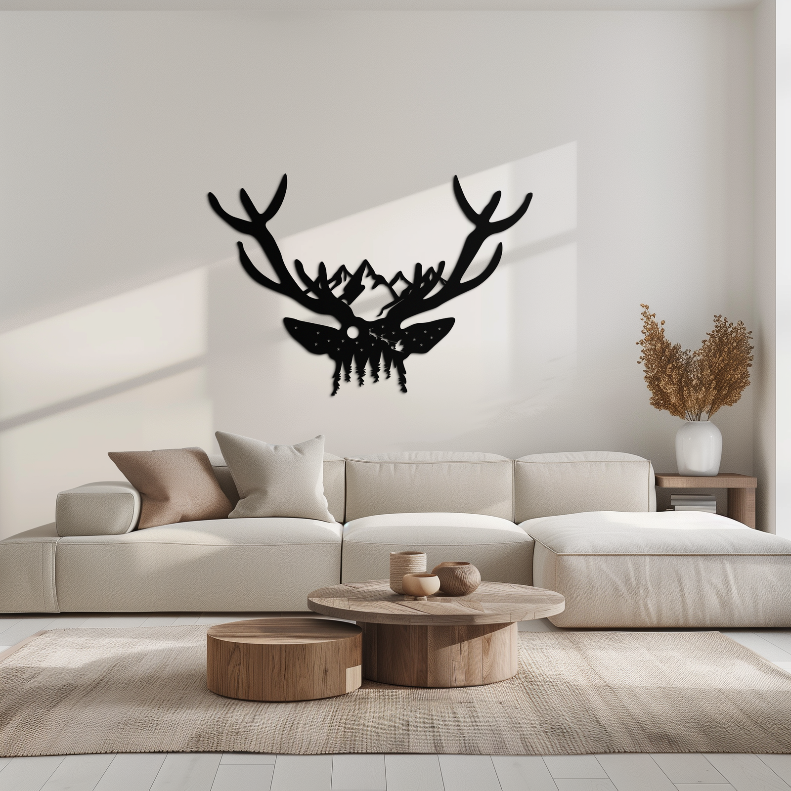 Majestic Deer Skull Metal Duvar Sanatı - Doğadan Esinlenen Boynuz Dekoru - KAF300