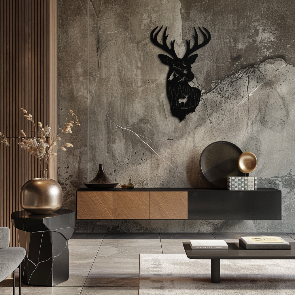 Majestic Deer Metal Wall Art - Nature-Inspired Steel Silhouette Decor- KAF301