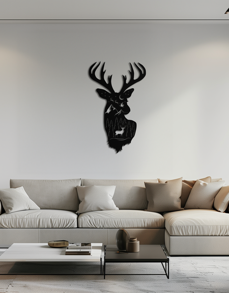 Majestic Deer Metal Duvar Sanatı - Doğadan Esinlenen Çelik Siluet Dekoru- KAF301