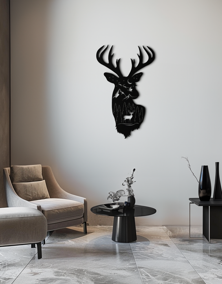 Majestic Deer Metal Duvar Sanatı - Doğadan Esinlenen Çelik Siluet Dekoru- KAF301